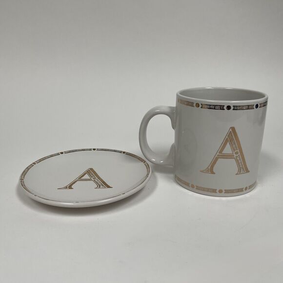 Signature Housewares Incorporated Vintage 2015 White Gold Cup Saucer "A" Initial - Picture 1 of 12